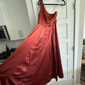 One-shoulder draped charmeuse bridesmaid dress